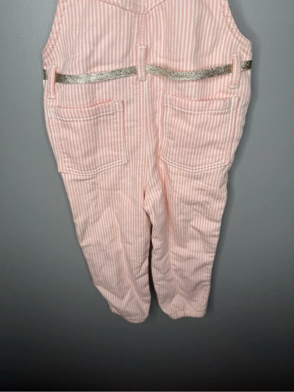 NWT Oshkosh Baby B’gosh Knit Denim Hickory Stripe Overalls - Pink